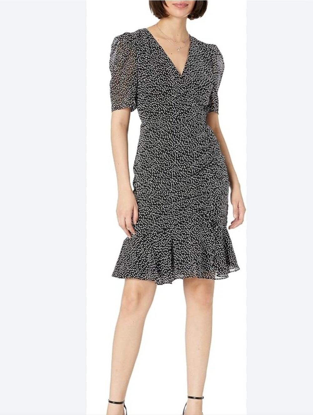 Adrianna Papell Black and White Polka Dot Ruffle Hem Dress - Size 16